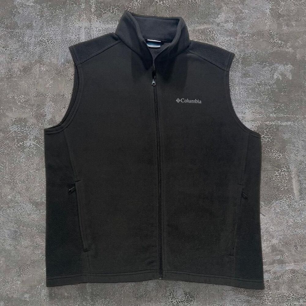 Columbia Sportswear Full Zip Gray Fleece Vest Men's L Zip Pockets Embroidered